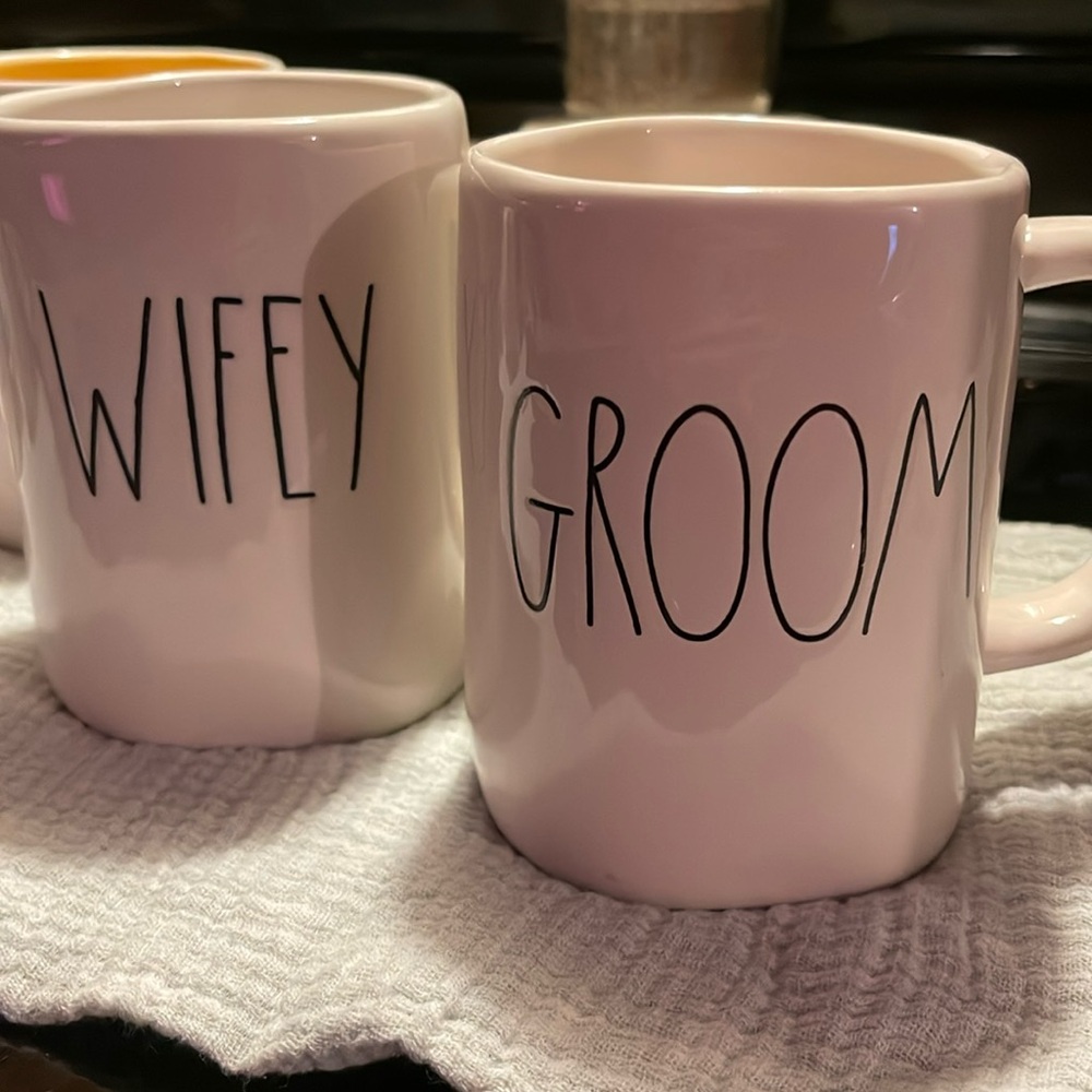 Rae Dunn “wifey” and “ groom” mugs